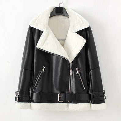 Men's motorcycle clothing lambskin bomber jacket plus velvet thick leather Pi-Mart