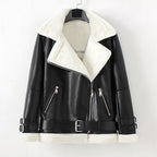 Men's motorcycle clothing lambskin bomber jacket plus velvet thick leather Pi-Mart