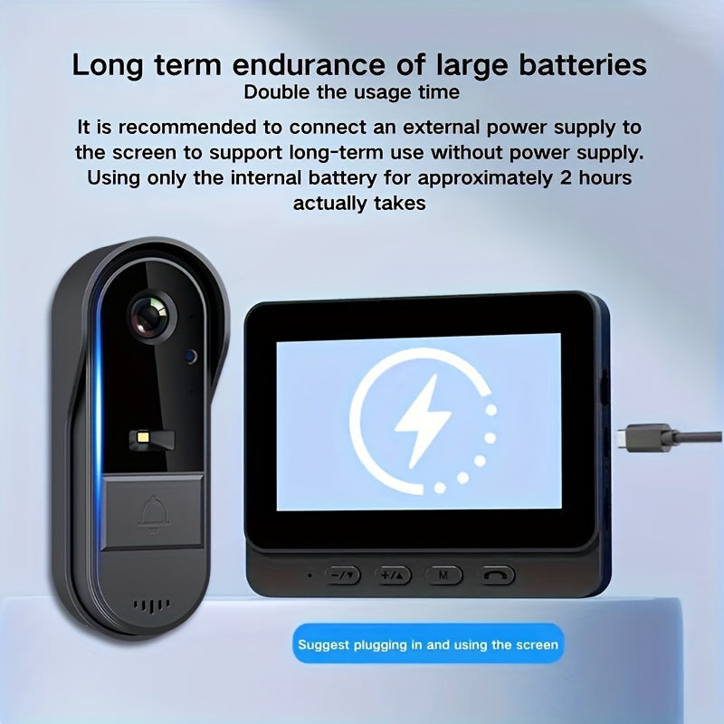 Smart Video Doorbell with HD Camera, Visual Doorbell Camera with 4.3-inch Display, Real-time Indoor Monitoring, Wide Angle, 2-Way Audio, Image & Video Recording, SD Card Local Storage, HD Night Vision, Battery/USB Dual Power, Lootquake LLC