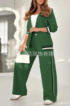 Women Suit Jacket 2 Piece Sets Striped Blazer Coat Turn Down Collar Single Breasted Wide Leg Pants Ensemble Office Lady Outfits Purplish Diva