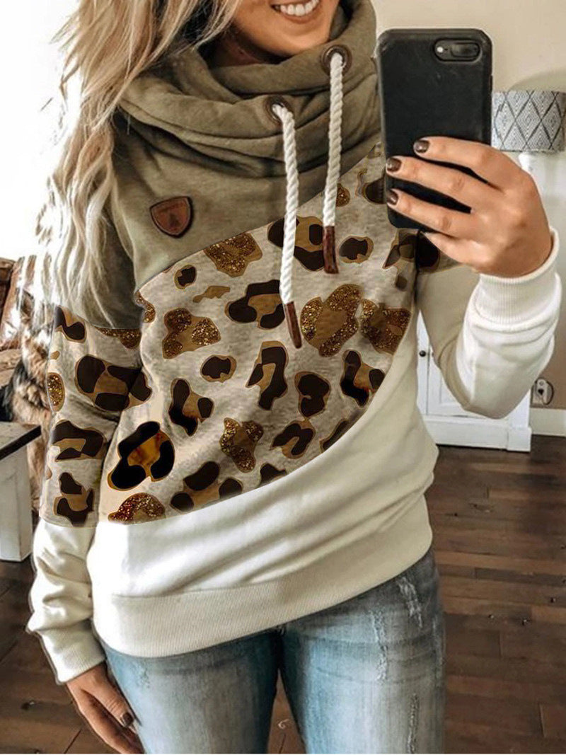 Printed stitching hooded fleece loose sweatshirt Pi-Mart