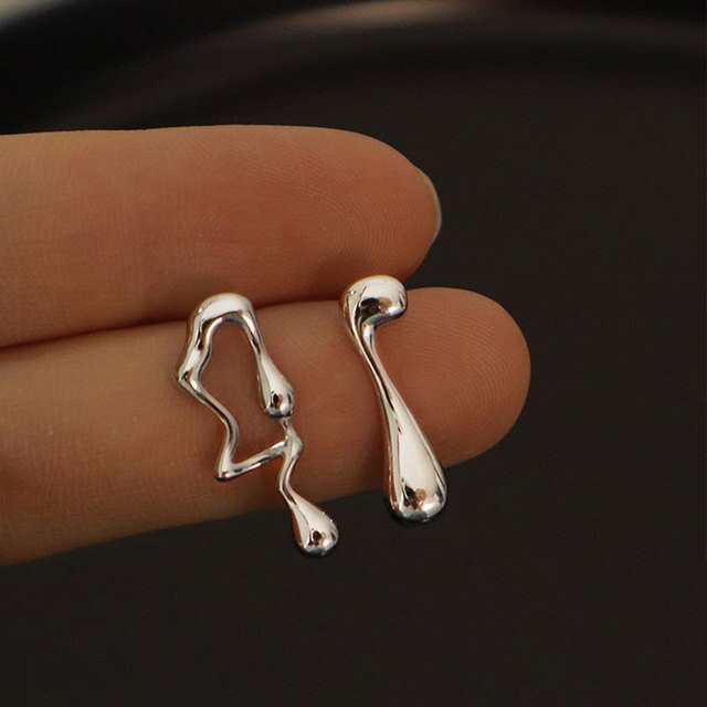 Asymmetrical Liquid Metal Drop Earrings Pi-Mart