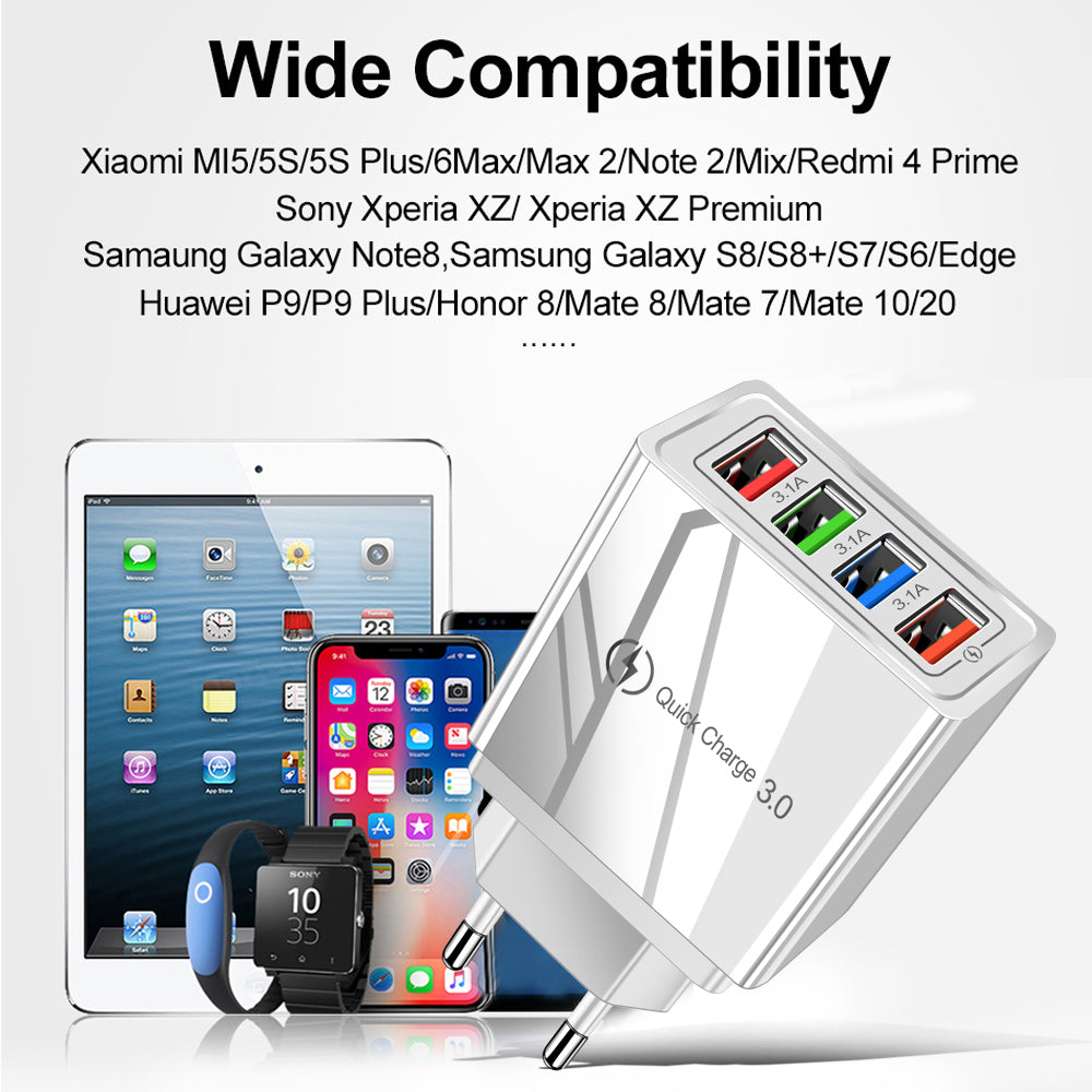USB Charger Quick Charge 3.0 4 Phone Adapter For Tablet Portable Wall Mobile Charger Fast Charger Pi-Mart