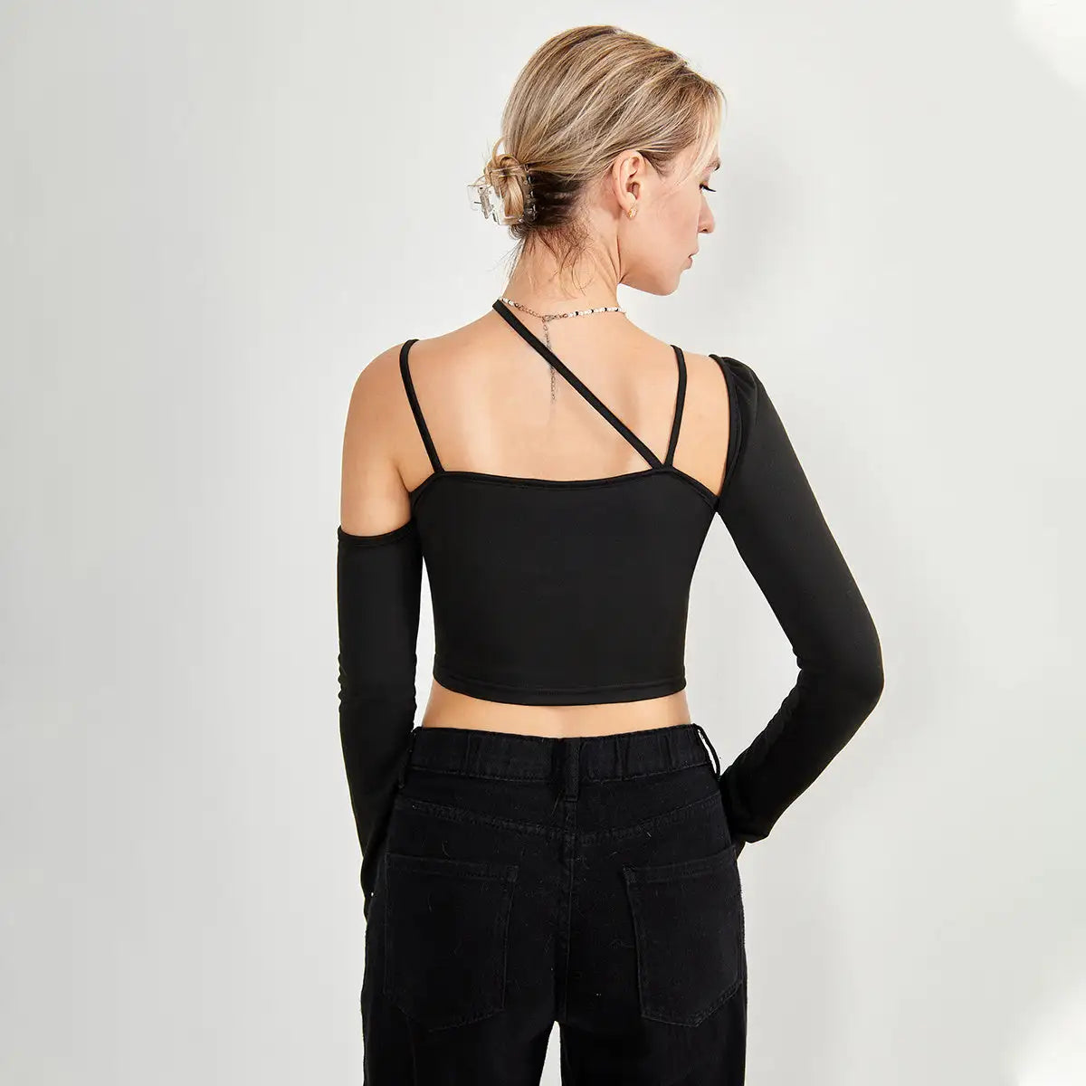 Long Sleeve Top Cut Out Asymmetrical Neck - SJB-DIAMOND ELITES