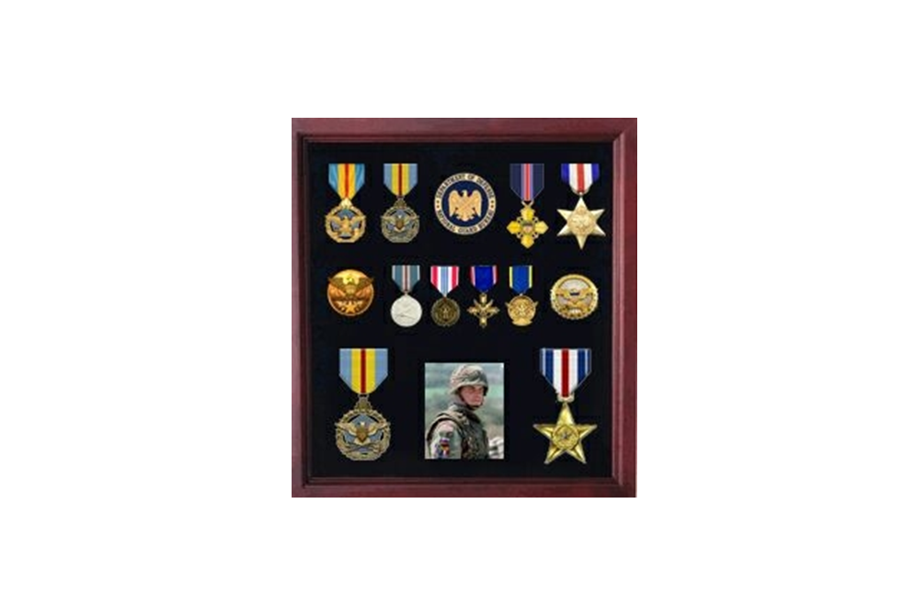 Military Medal Display case, American medal Shadowbox - Cherry Finish The Military Gift Store