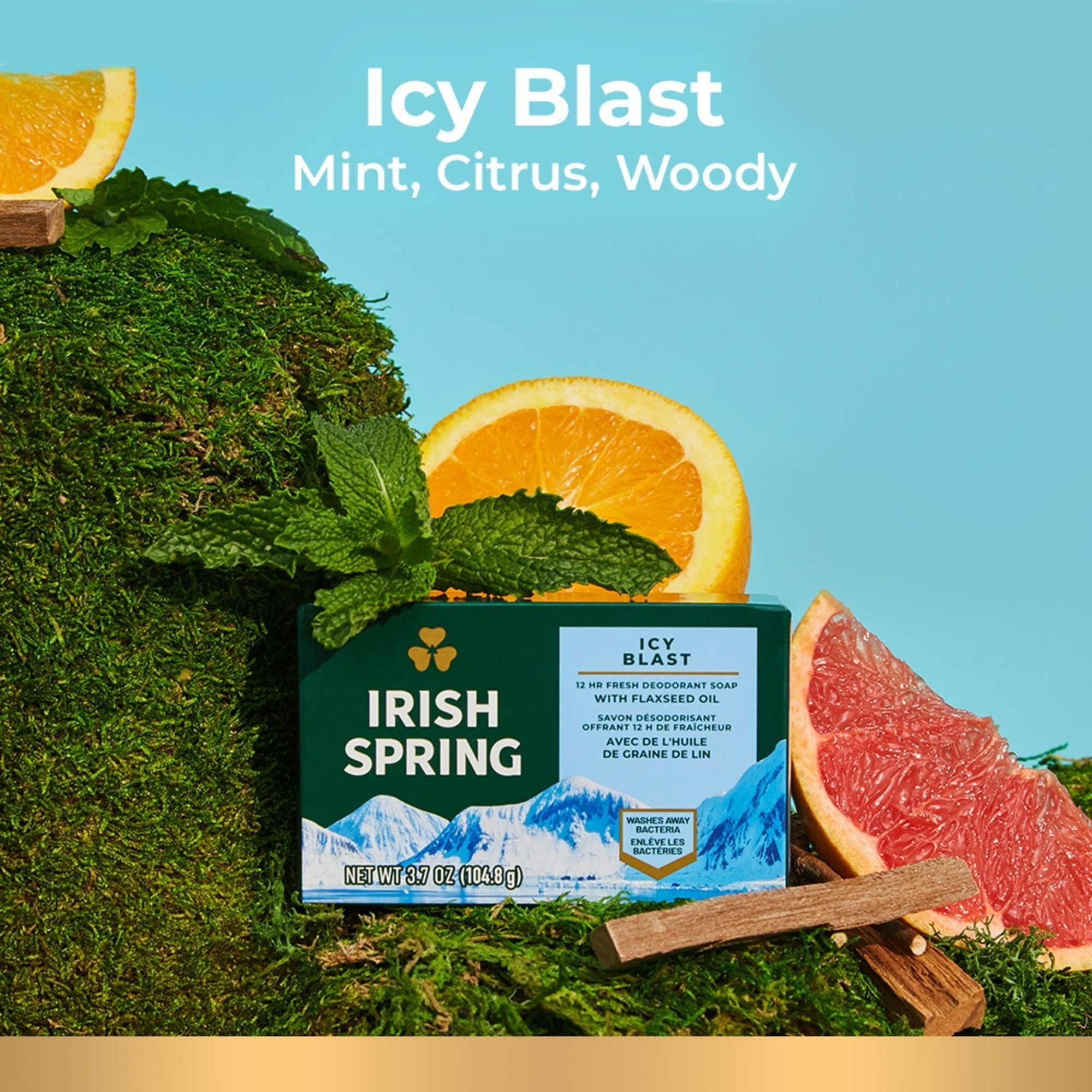 Irish Spring Icy Blast Bar Soap for Men, Mens Bar Soap, 12 Pack, 3.7 oz Soap Bars