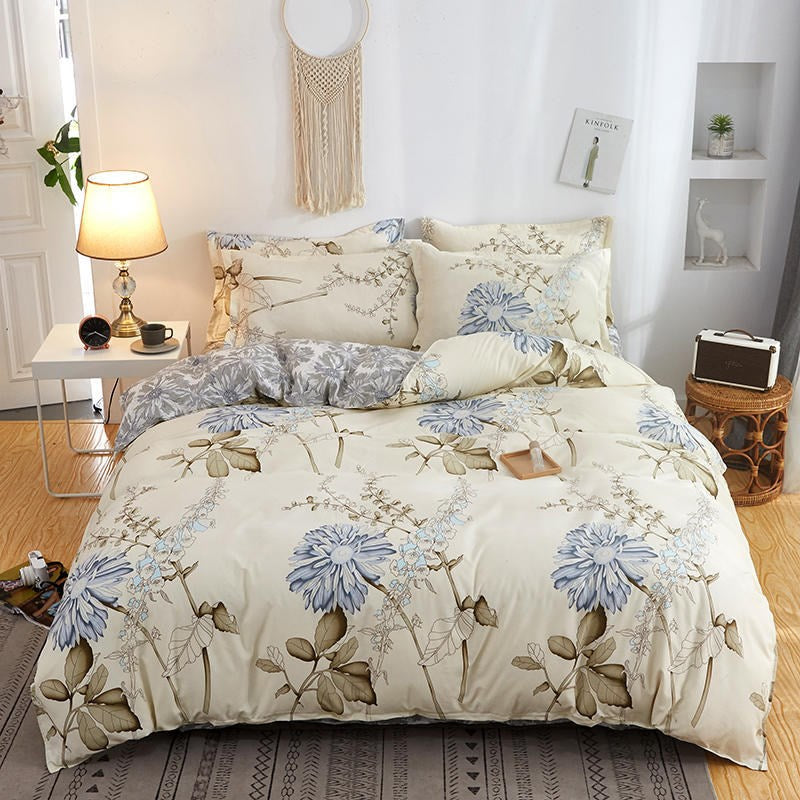 Cover Set Bed Cotton Quilt Bedsheet Bedding Duvet Fitted Pi-Mart