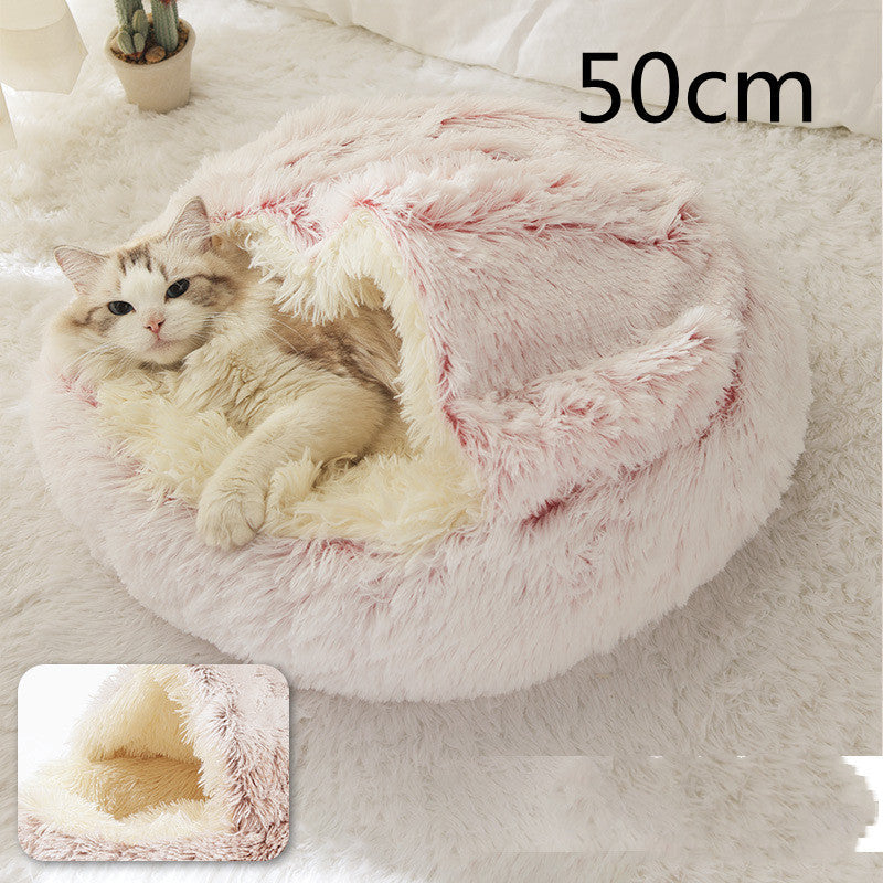 2 In 1 Dog And Cat Bed Pet Winter Bed Round Plush Warm Bed House Soft Long Plush Pets Bed Pi-Mart