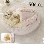 2 In 1 Dog And Cat Bed Pet Winter Bed Round Plush Warm Bed House Soft Long Plush Pets Bed Pi-Mart