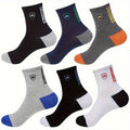 5 Pairs Of Men's Mid Crew Sport Socks, Sweat-absorbing Comfy Breathable Socks For Men's Basketball Training, Running Outdoor Activities Lootquake LLC