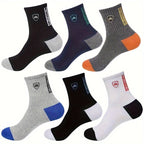 5 Pairs Of Men's Mid Crew Sport Socks, Sweat-absorbing Comfy Breathable Socks For Men's Basketball Training, Running Outdoor Activities Lootquake LLC