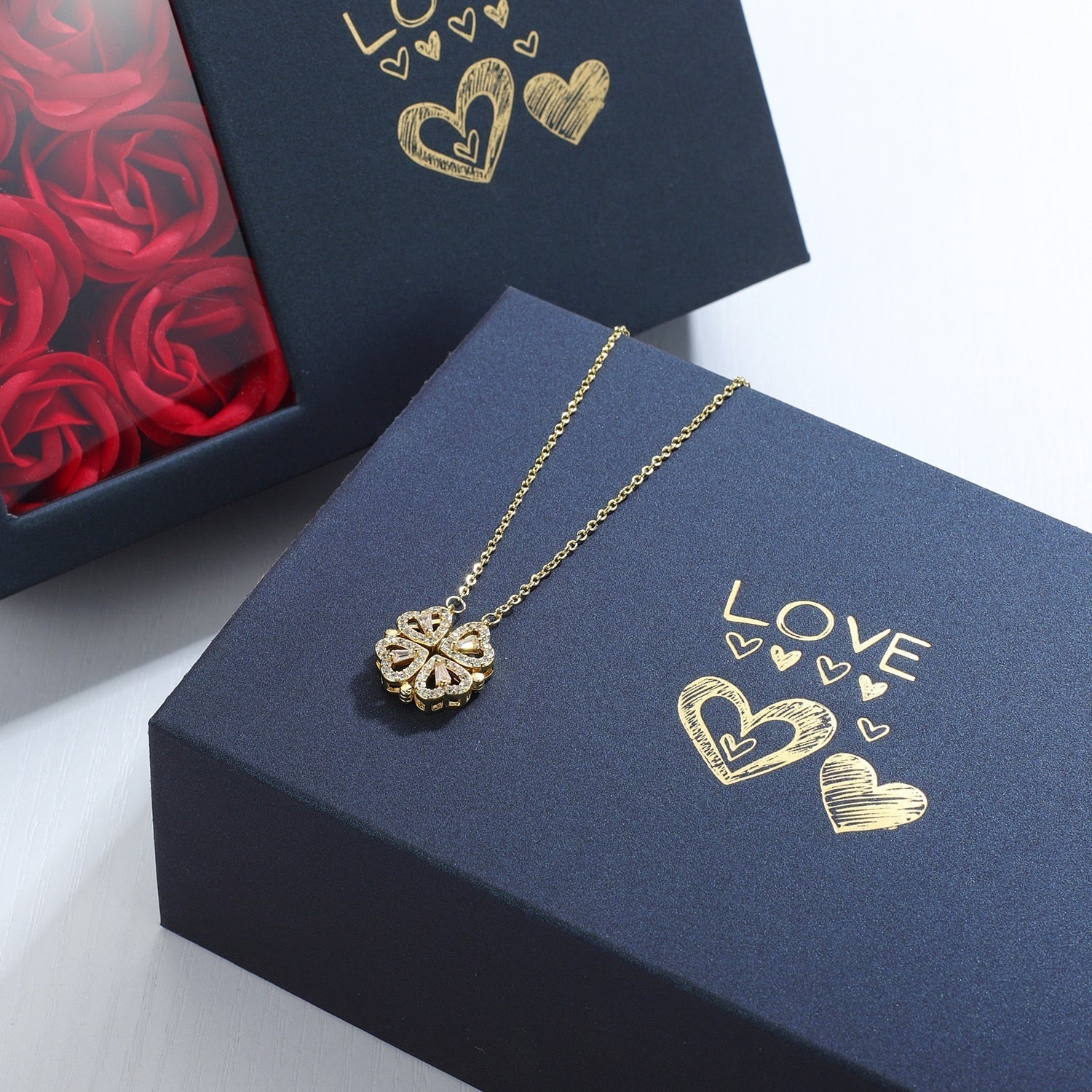 Heart Four Leaf Clover Necklace Pi-Mart