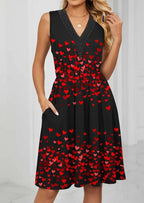 Ladies' V-neck Heart-shaped Printed Casual Off Shoulder Dress - SJB-DIAMOND ELITES