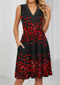Ladies' V-neck Heart-shaped Printed Casual Off Shoulder Dress - SJB-DIAMOND ELITES
