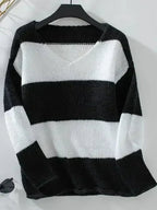 Color Block V-Neck Long Sleeve Sweater - SJB-DIAMOND ELITES