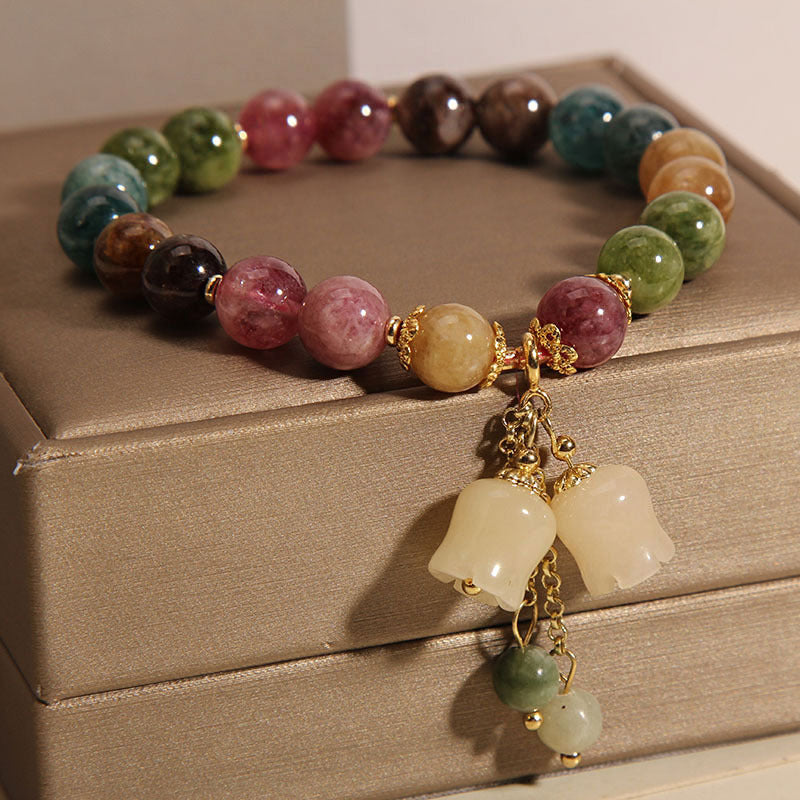 Natural Color Tourmaline Female Summer Ins Lily Pendant Bracelet Pi-Mart