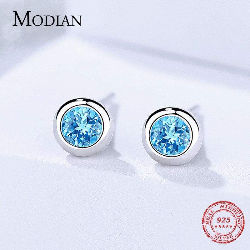 Round Rock Blue Crystal Earrings Pi-Mart