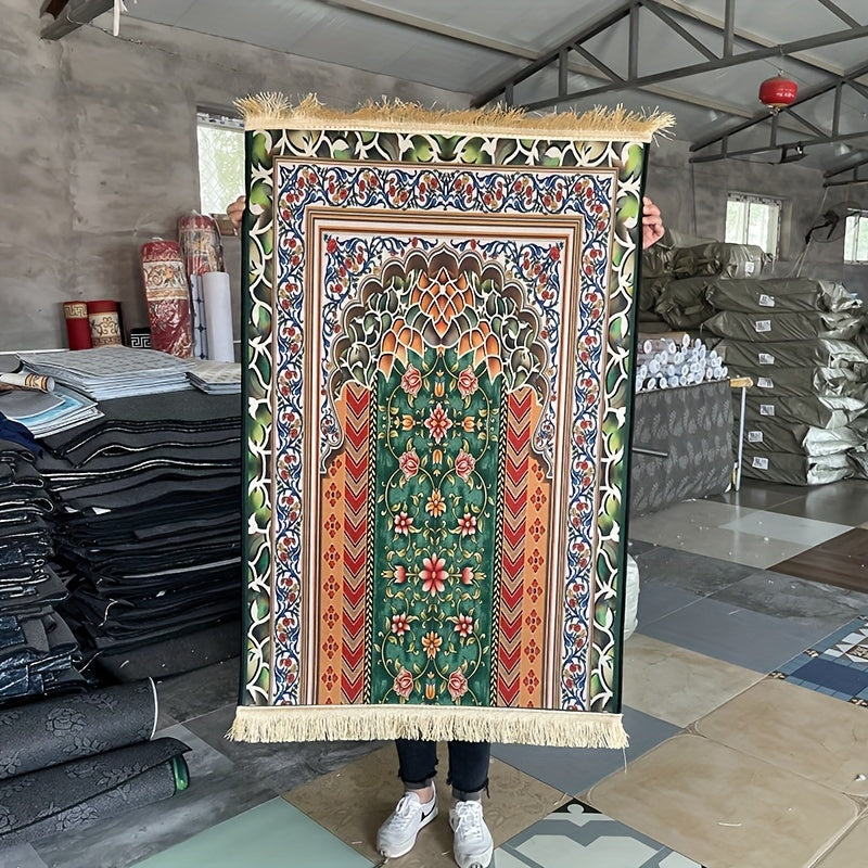 1pc Luxury Muslim Prayer Mat, Non-Slip Printed Islamic Kabah, Soft Worship Cushion, Meditation Rug, Pilgrimage Blanket, Islamic Prayer Carpet, Ideal Islamic Gift Lootquake LLC