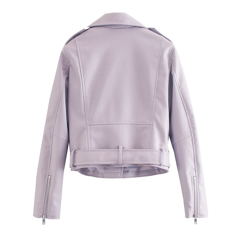 Street Handsome Belt Motorcycle Leather Ladies Jacket Pi-Mart