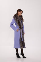 Genuine Silver Fox Virgin Wool Wrap Coat in Lavender - SJB-DIAMOND ELITES