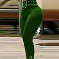 Ladies' Buckle And High Waisted Perforated Pants Sexy Slim Fit Pants Sexy Versatile New Clothes - SJB-DIAMOND ELITES
