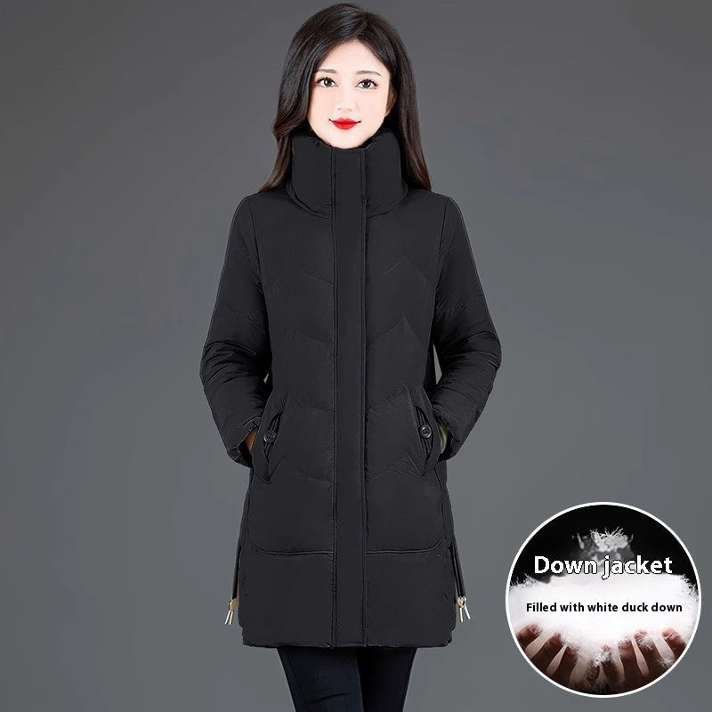Loose Mid-length High Collar Warm Cotton Coat Jacket Pi-Mart