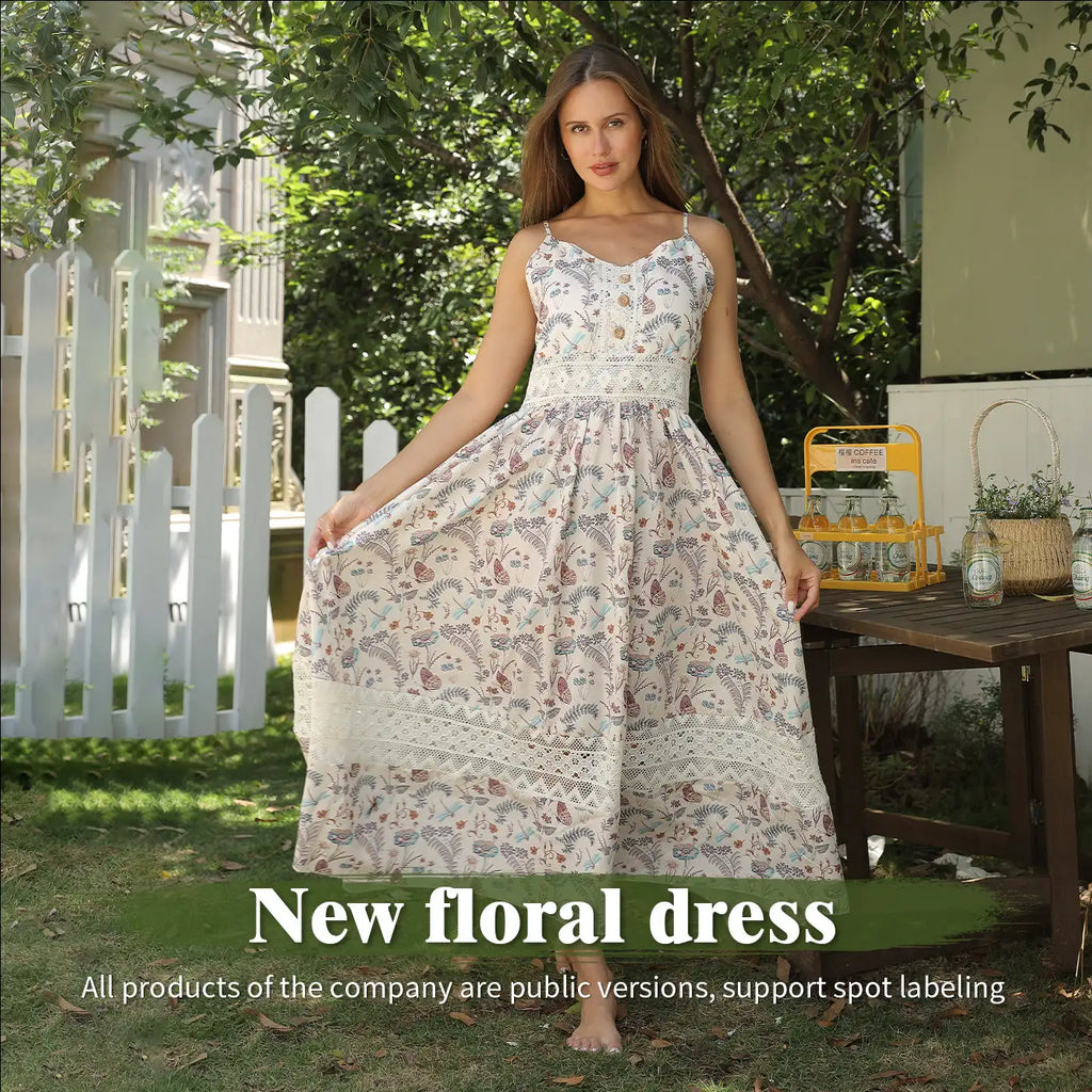Women's Sleeveless Suspender Floral Dress - SJB-DIAMOND ELITES