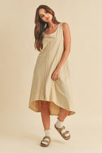 High-Low Hem Scoop Neck Midi Tank Dress  For Women Casual Chic with Trendy High-Low Design & Comfortable Tank Style