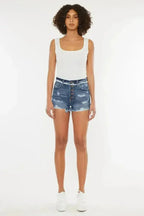 Kancan Distressed Button Fly Denim Shorts