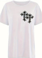 Ladies' Round Neck Printed Fashionable Short Sleeved T-shirt - SJB-DIAMOND ELITES