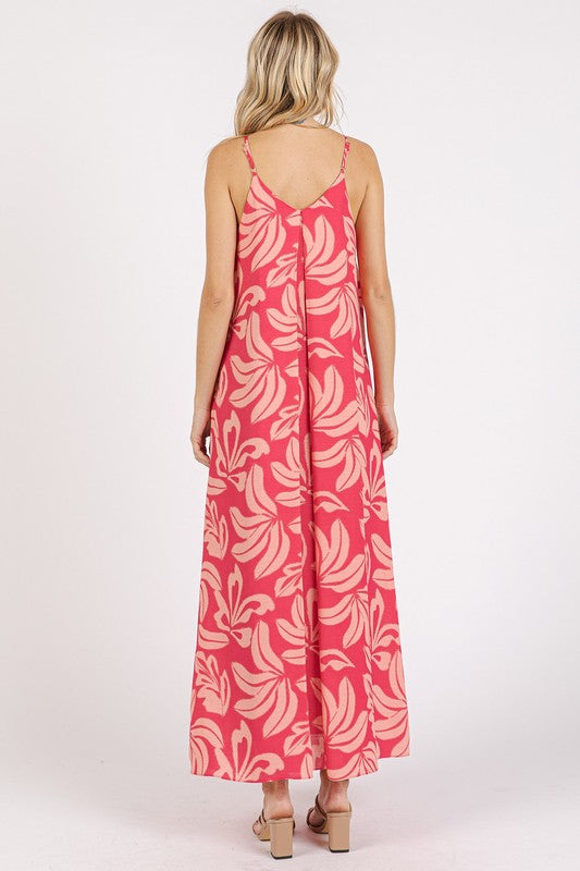 New Summer Printed V-Neck Maxi Cami Dress with Pockets – Chic and Functional Flattering Dress with Ruched Details Stevvex