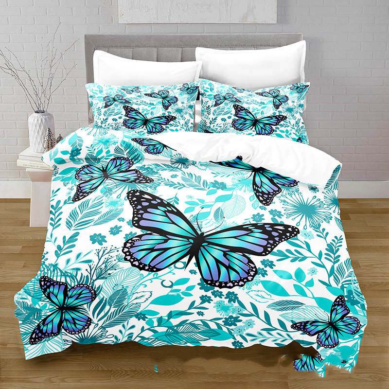 3D Digital Printing Butterfly Pattern Brushed Quilt Cover Pillowcase Bedding Set Pi-Mart