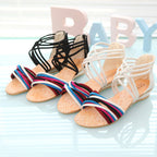Bohemian Wedge Sandals - Women's Low-heel Open Toe with Back Zipper - SJB-DIAMOND ELITES