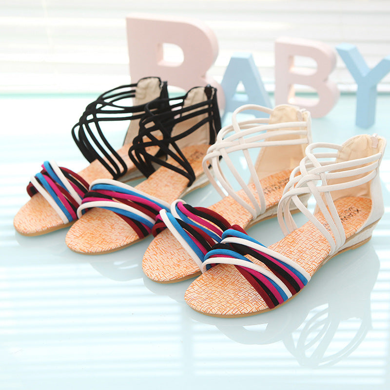 Bohemian Wedge Sandals - Women's Low-heel Open Toe with Back Zipper - SJB-DIAMOND ELITES