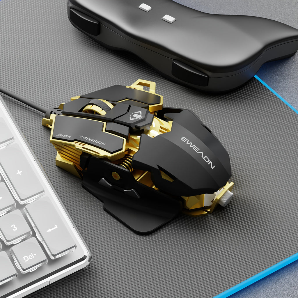 EWEADN G5 USB Wired Gaming Mouse Silent or audible optional Metal mechanical Mouse gamer with 8 Buttons Macro Function Keys, Support tail length adjustment to suit different hand sizes Perfect for desktop, laptop, computer, s