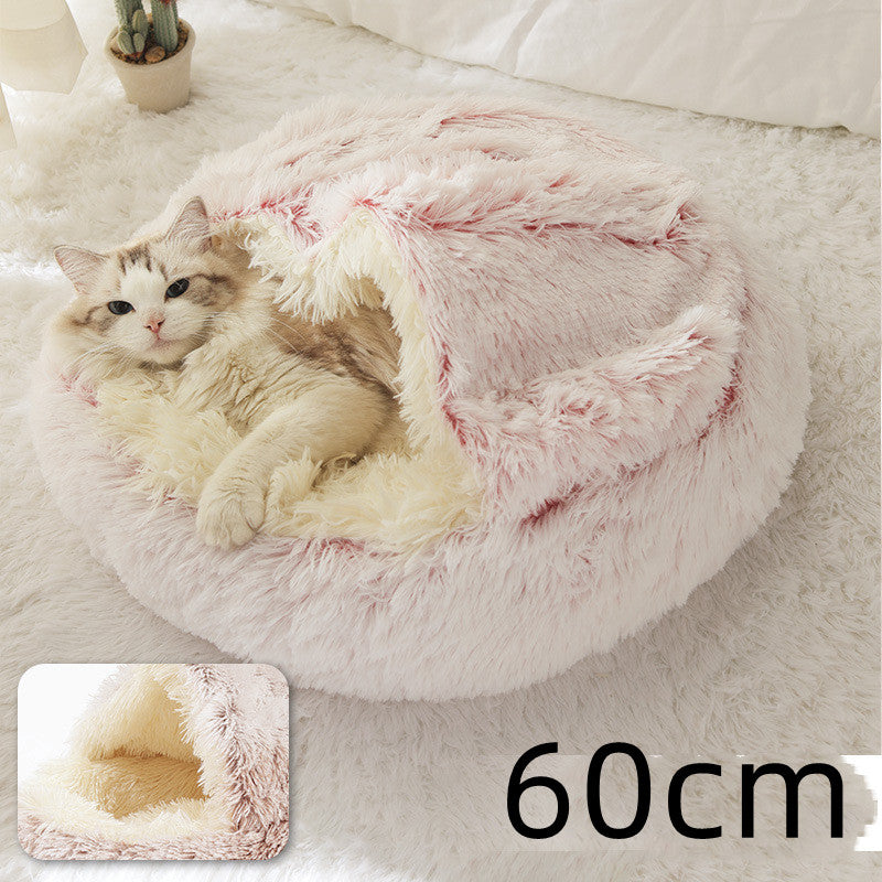 2 In 1 Dog And Cat Bed Pet Winter Bed Round Plush Warm Bed House Soft Long Plush Pets Bed Pi-Mart