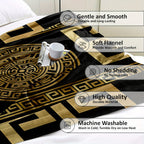 Glam Style Digital Print Flannel Throw Blanket – Hypoallergenic Woven Polyester Cover, All Seasons Multipurpose Bedding with Greek Key Design – No Embellishment, 200-250g Square Weight Lootquake LLC