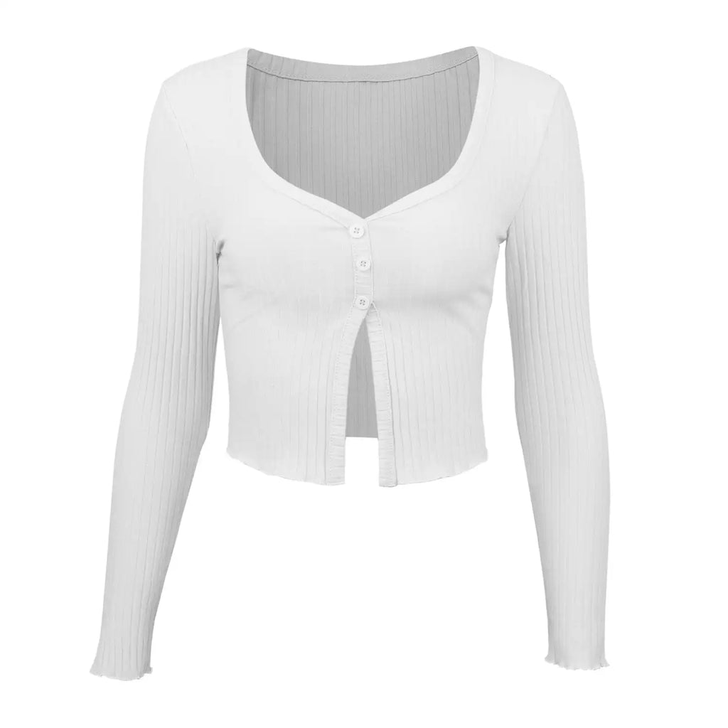 Long Sleeved Crop Cardigan Top Sexy Button Knit T-shirt - SJB-DIAMOND ELITES