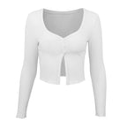 Long Sleeved Crop Cardigan Top Sexy Button Knit T-shirt - SJB-DIAMOND ELITES