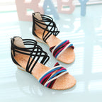 Bohemian Wedge Sandals - Women's Low-heel Open Toe with Back Zipper - SJB-DIAMOND ELITES