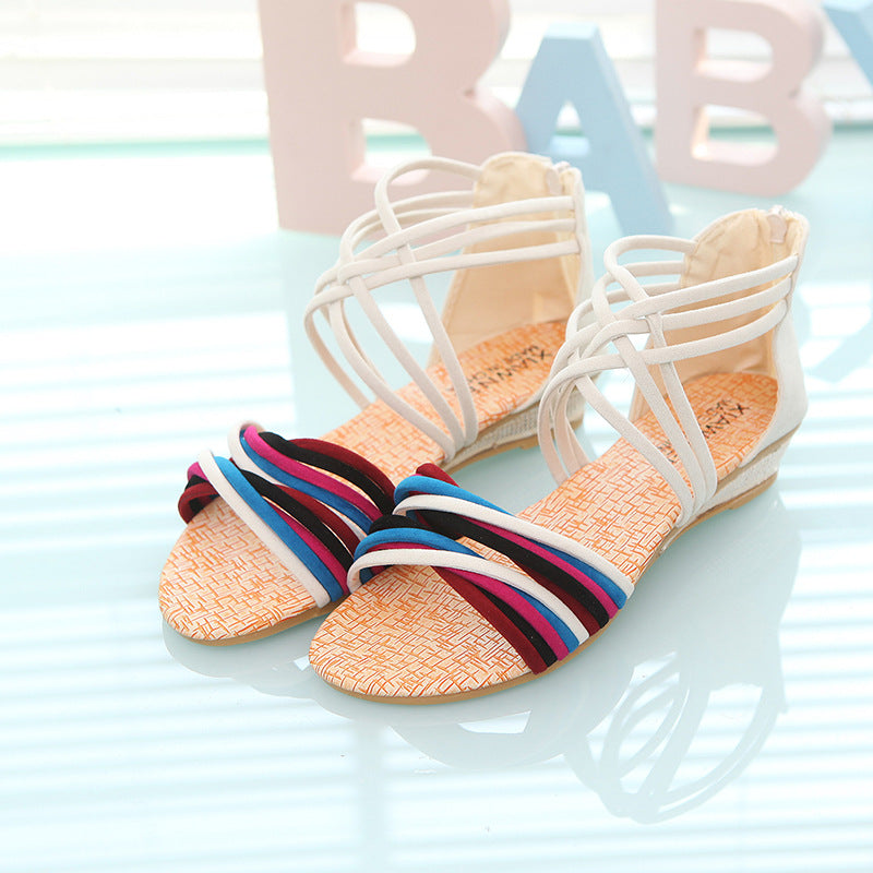 Bohemian Wedge Sandals - Women's Low-heel Open Toe with Back Zipper - SJB-DIAMOND ELITES