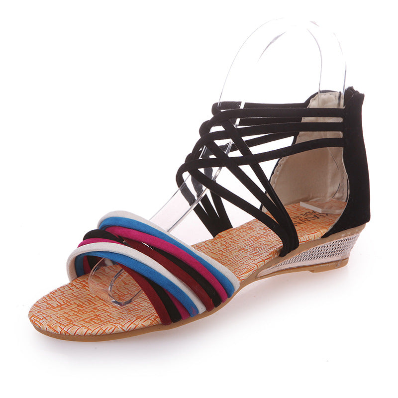 Bohemian Wedge Sandals - Women's Low-heel Open Toe with Back Zipper - SJB-DIAMOND ELITES