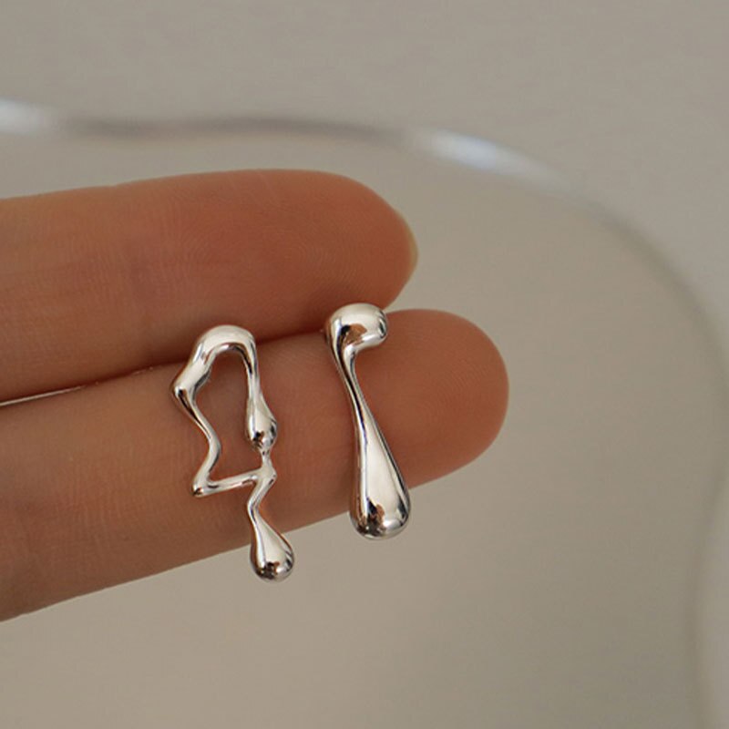 Asymmetrical Liquid Metal Drop Earrings Pi-Mart