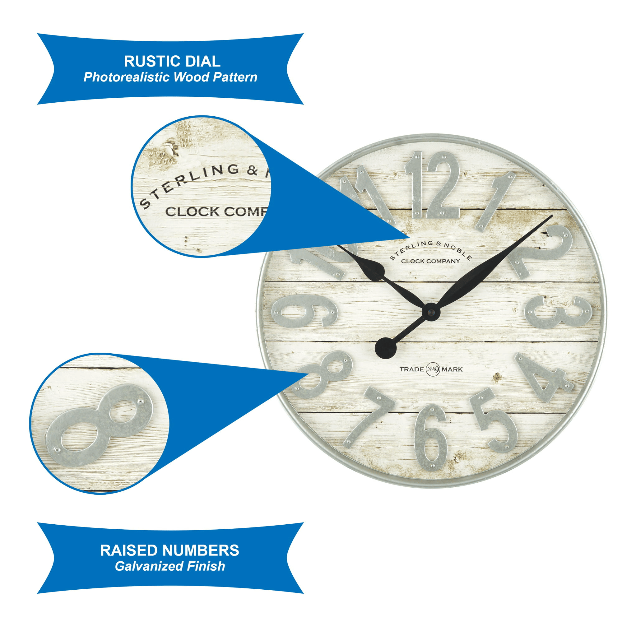 Better Homes & Gardens Indoor 20" White and Galvanized Raised Arabic Farmhouse Analog Wall Clock EasyOptionXY LLC