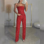 CPSYMYM Rhinestones Denim Vest Jeans Set Women Sexy Slim Sleeveless Strapless Empire Waist Zipper Pocket Pencil Trouser  Summer Purplish Diva