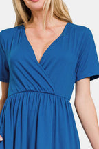 Zenana Surplice Short Sleeve Brushed DTY Dress Stevvex