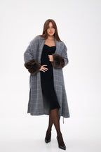 Genuine Polar Fox Fur Virgin Wool Wrap Coat - SJB-DIAMOND ELITES