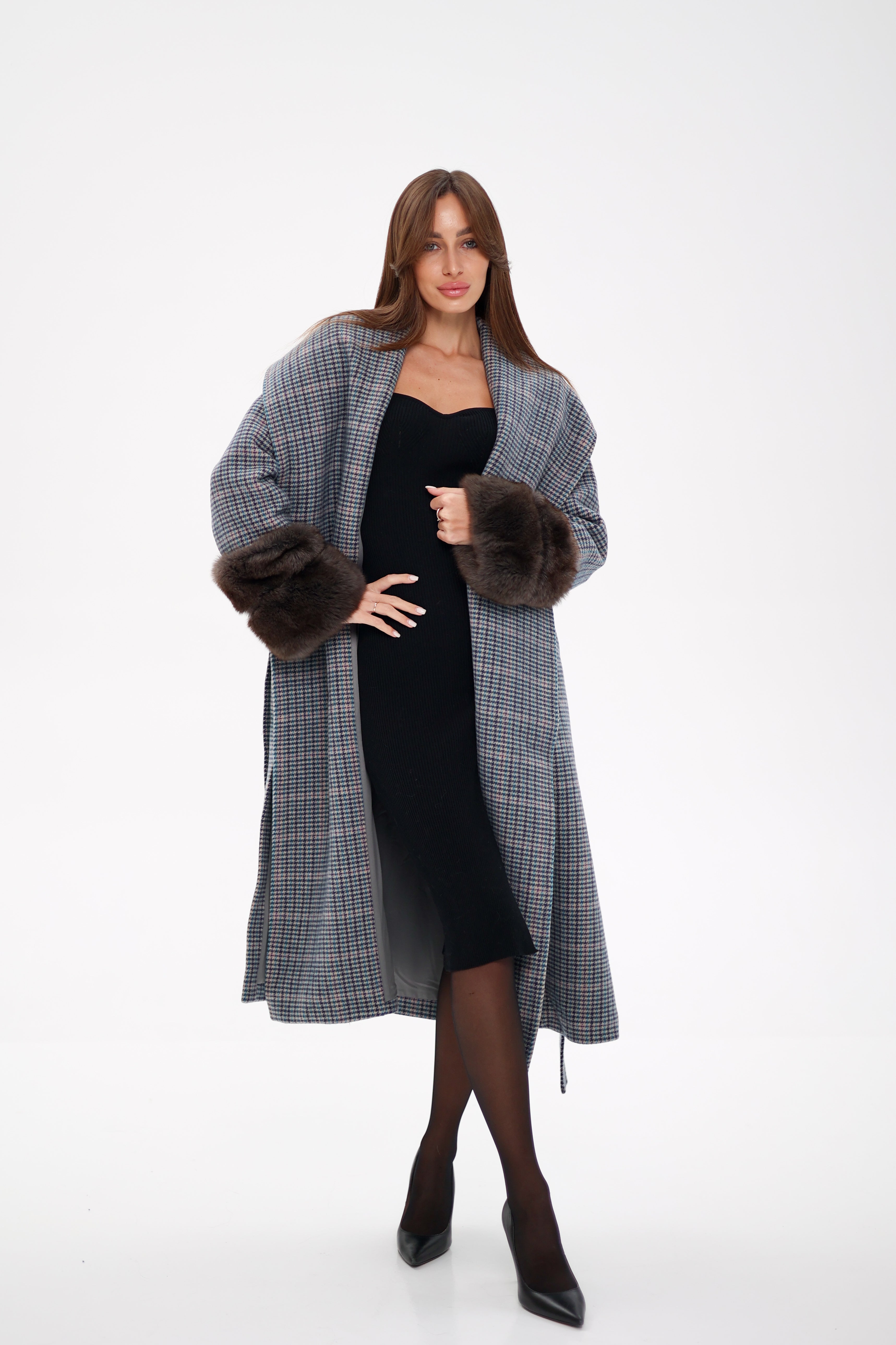 Genuine Polar Fox Fur Virgin Wool Wrap Coat - SJB-DIAMOND ELITES