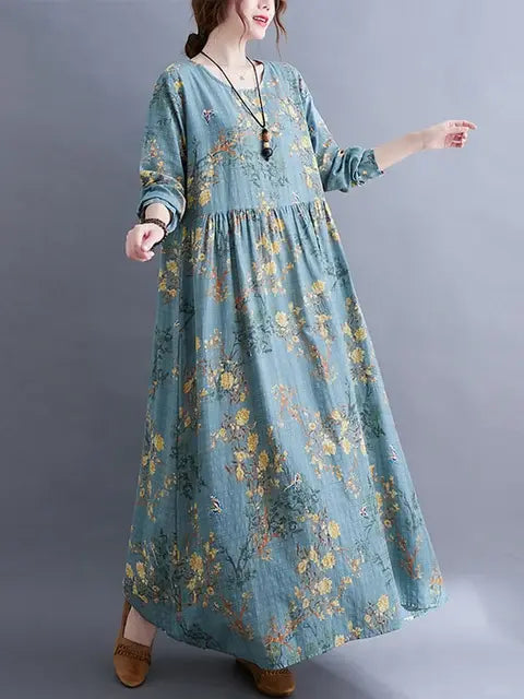 Floral Print Long Sleeve Dresses Pi-Mart