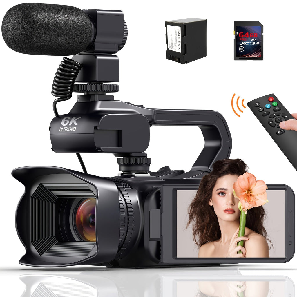 6K Ultra HD Video Camera Camcorder with 18X Zoom, IR Night Vision, 4.0" Touch Screen, WiFi, Microphone, 64GB SD Card, Remote Control & Charger - Perfect for Vlogging & Filming, Vlogging Camera | Touch Screen Camera | Highreso Lootquake LLC